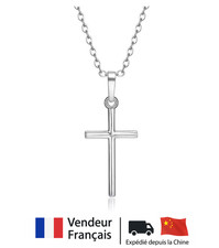Pendentif Croix Chrétienne Jésus Métal Façon Argent Collier Homme Femme Religion