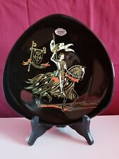Vintage Art Deco French Peint Main Longwy Pottery Jeanne d'Arc Enamel Plate Dish