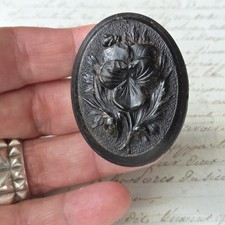 Broche Gutta Percha Pensées Napoléon III XIXè Victorian Mourning Jewel