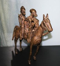 Bronze Sénoufo : Couple de Sages à Cheval - Statuette (3kg) / Art Africain