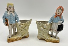 Lot 2 petits vases en biscuit (n°2844) - Couple fillette & garçonnet - BE+