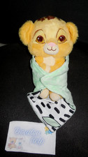 doudou peluche Simba roi lion jaune couverture vert feuille blanc noir DISNEY