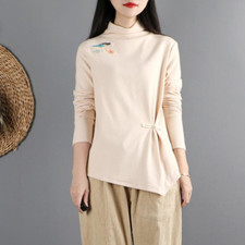 Femme Haut Brodé Ethnique Rétro Maillot Chemisier Chaud Pull Décontracté