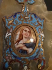 Ancien Antique  Bénitier  ( Marbre Bronze Email ). Émaillée  Encloisonne. 