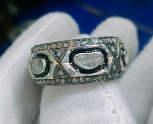 Bague bande diamant polki - bague,