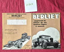N°21909 / dépliant BERLIET camions rapides 2 et 3 tonnes modéles 1933-34