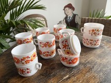 14 tasses à cafe de 125ml + 2 de 250ml Arcopal multi fleurs orange année 1980 .