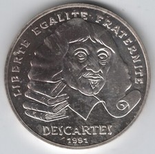 Lot 2 PIÈCES 100 Francs René DESCARTES  1991  ESSAI et Pièce Argent 900‰