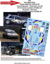 DECALS 1/18 REF 0251 RENAULT CLIO RAGNOTTI RALLYE MONTE CARLO 1995 WRC RALLY