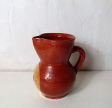 ancien pichet en terre cuite vernissée ventre jaune 13cm