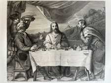 Le Titien / Rosello Gravure Etching Jesus Christ Repas La Cène D’Emaus Emmaus