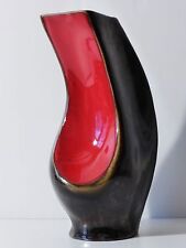 SUPERBE VASE ROUGE & NOIR NACRE 1950 1960 VINTAGE 50's 60's FRENCH CERAMIC VASE