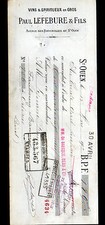 SAINT-OUEN (93) VINS & SPIRITUEUX "Paul LEFEBURE & Fils" en 1907
