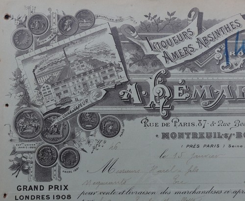 Facture 1913 distillerie - facture,