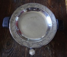 ancienne assiette à bouillie en métal argenté musicale art déco