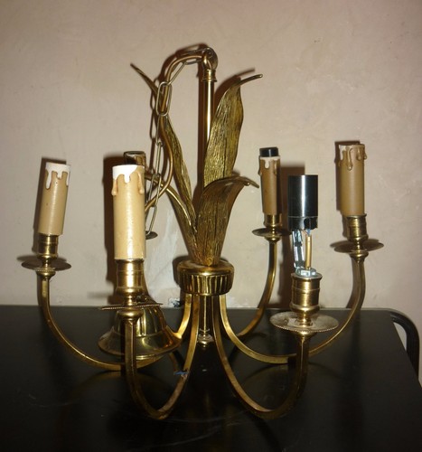 Lustre feux doré décor - lustre,