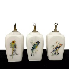 Lustre Suspension Vintage Ancienne Verre Opaline 1950s Peint à la Main Set de 3