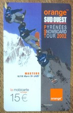 MBC ORANGE MOBICARTE PYRÉNÉES SNOWBOARD RECHARGE GSM 15€ SPÉCIMEN NO TELECARTE