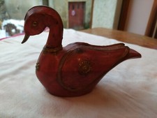 Jolie Figurine Canard En Bois Et Laiton, Couleur Rouge. Déco, Artisanal Rétro