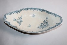 Ancien ravier en faïence de Nimy terre de fer, décor pinçons, dim. 25.5x13 cm