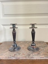 Ancien Paire Bougeoir Chandelier Métal Argenté Style Louis XVI - à nettoyer