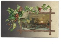 FANTAISIE GAUFFREE - PAYSAGE DANS CADRE EN BOIS - HOUX ET CLOCHE