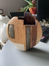 Vase lentille sculpture terre chamottée emaillée Yves Mohy? design XXe vintage