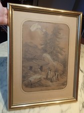 1852 SUPERBE SAVOIE Dessin ALPES fermiers cabane Montagnes savoyards bucherons