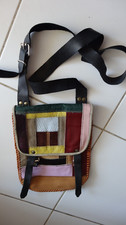 Sac Pochette en Cuir façon Patchwork coloré anse réglable Made in France Vintage