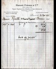 PARIS (II°) TAPIS , ETOFFES & TAPISSERIE d'AUBUSSON "HAMOT Frères" Facture 1925