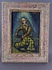 Jean COTTEL XXe HSP Tableau peinture CLOWN MUSICIEN Cirque French work