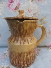 MIELLE Terre Cuite Vernissée pot à Eau couvert XIX ème petit éclat au bec 15cm