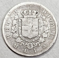 ITALIE * 1 LIRE ARGENT 1863 M BN MILAN VICTOR EMMANUEL II