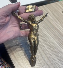 Antique French Christ Corpus Christi Crucifix Gold Brass Cross Metal 7” Project