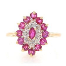 Or Jaune Rubis Cluster Diamant Cocktail Halo Bague - 10k Rond Marquise 1.08ctw