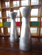 paire de vase métal brut gris design fonte d'aluminium brossé rétro vintage H 28