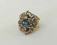 BAGUE STYLE BAROQUE ARGENT MASSIF VERMEIL VINTAGE PIERRES taille 54