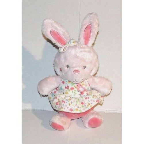 Doudou lapin rose robe fleurs - lapin,