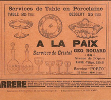 PARIS / GEO. ROUARD / MAGASIN " A LA PAIX " PUBLICITÉ ADVERTISING 1901