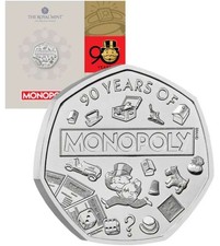 Pièce de 50p UK 2025 Monopoly 90th Anniversary sous blister