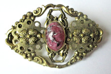 Ancienne Broche couleur or perle améthyste superbe élégant bijou vintage 5867