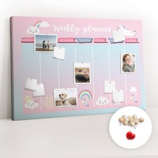 Tableau en liège Pour les notes 120x80 Planificateur hebdomadaire licornes