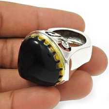 Cadeau pour Elle 925 Argent Sterling Naturel Onyx Noir Gemme Bague Taille 8.5