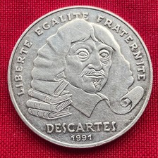 100 Francs 1991 ARGENT 900‰ DESCARTES Commémorative Paris Monnaies Pièces
