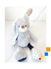 Peluche/Doudou Lapin Gris Beige Bleu Rayé Coeur Étoiles 30cm - Tape À L'oeil TAO