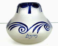 François Théodore LEGRAS Vase Fond Givré Décor Stylisé Verre Gravé à l'Acide