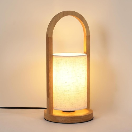 Lampe chevet rétro bois lin - lampe,