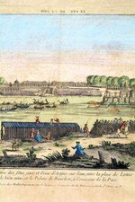GRAVURE ANCIENNE VUE PERSPECTIVE FÊTES OCCASION LA PAIX EN COULEURS PARIS 1763