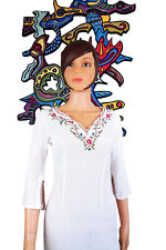 Robe blanche mi-longue bohème avec broderies de f|eurs| Hennes H&M | Vintage 00s