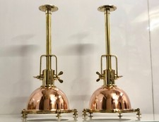 Paire d'anciennes suspensions en cuivre et laiton - élégants plafonniers mode...